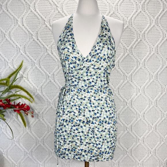 NWT BEGINNING BOUTIQUE | Green Floral "The Last Time Halter" Wrap Dress - Picture 2 of 11